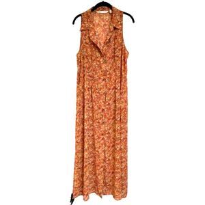 Vintage Victoria Secret Sheer Orange Flowered Dress Button Down Y2K Retro Size L